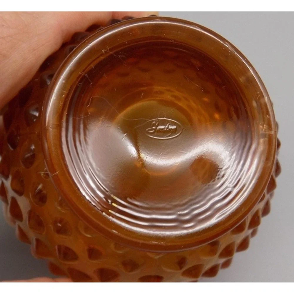 Vintage Fenton Caramel Rose Brown Hobnail Bowl Vase Signed Milk Glass Peach
